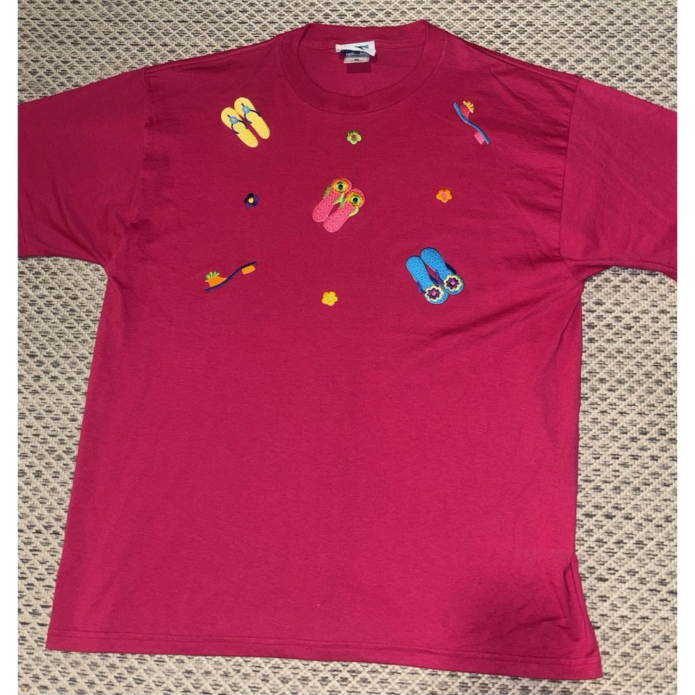 Vintage Iced T's Women's Pink XL T-Shirt Embroidered Beach Summer Flowers 90s